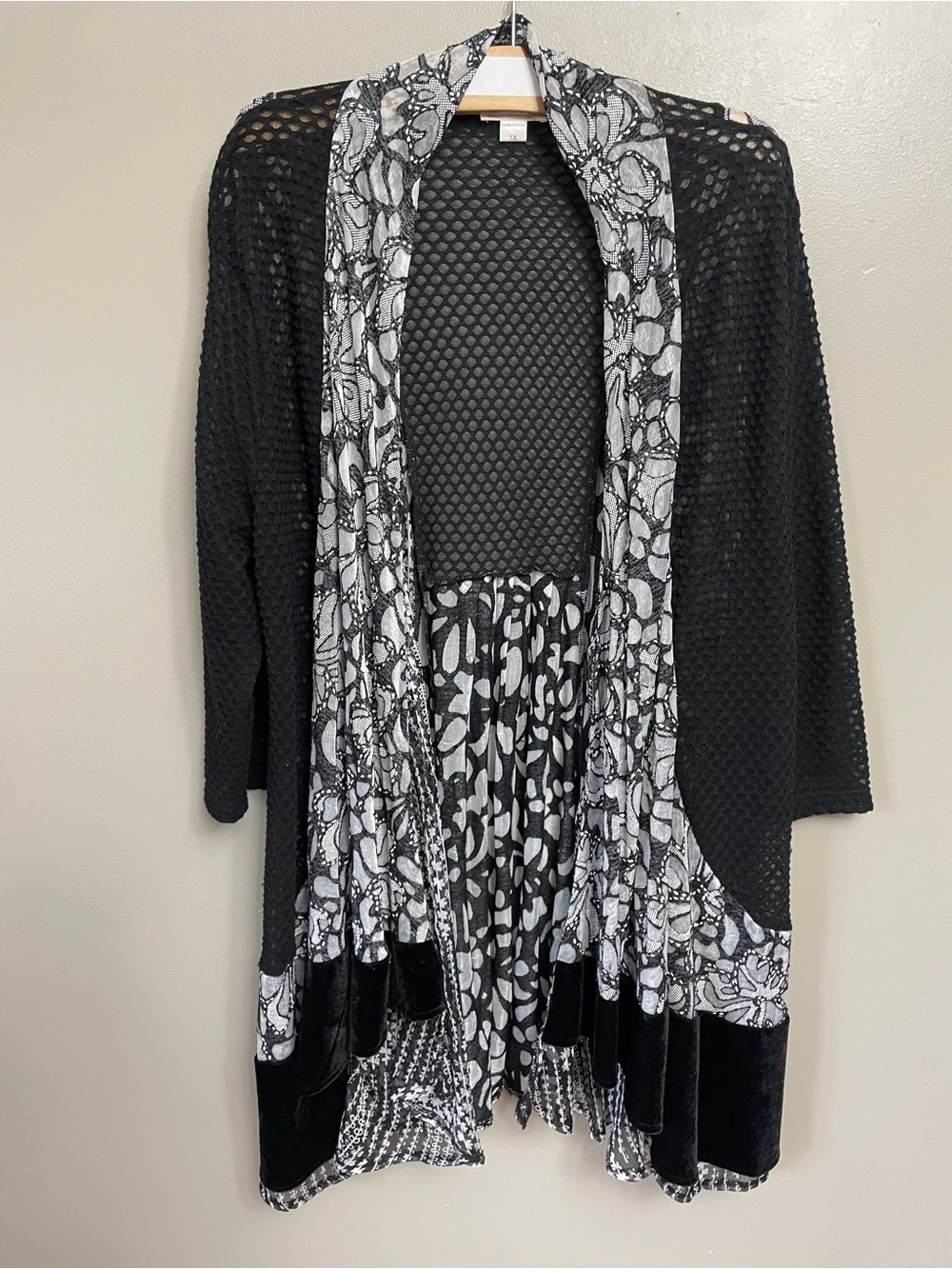KAMANA 1X Open Front Throw Kimono Artsy Witchy Dark Fairy Burnt Velvet
